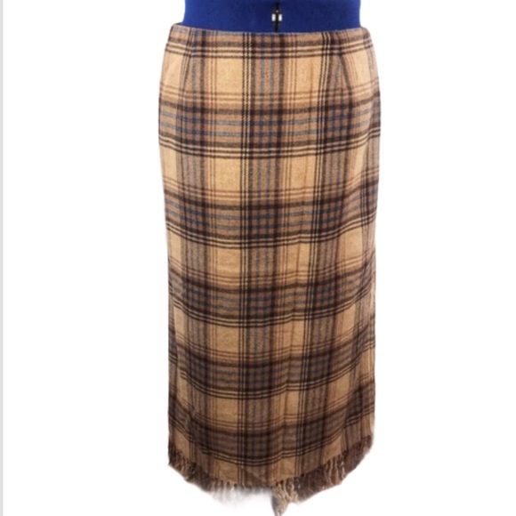 Worthington 14 wool blend brown plaid maxi skirt